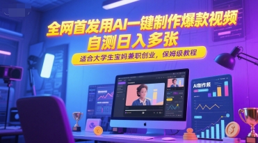 全网首发用AI一键制作爆款视频，自测日入多张，适合大学生宝妈兼职创业，保姆级教程-快名资源网