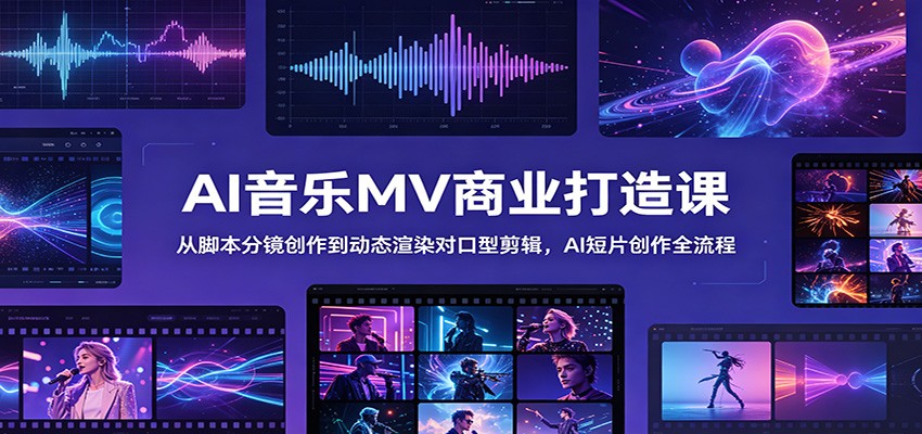 AI音乐MV商业打造课：从脚本分镜创作到动态渲染对口型剪辑，AI短片创作全流程-快名资源网