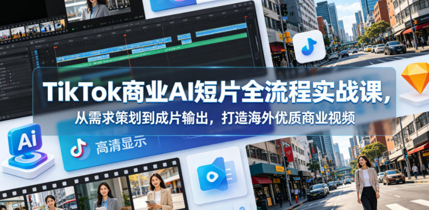TikTok商业AI短片全流程实战课，从需求策划到成片输出，打造海外优质商业视频-快名资源网