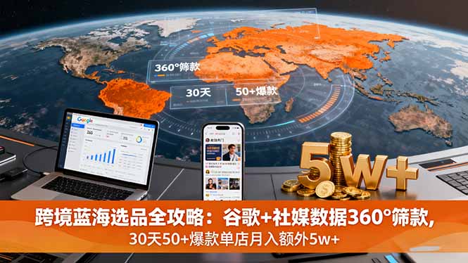 跨境蓝海选品全攻略：谷歌+社媒数据360°筛款,30天50+爆款单店月入额外5w+-快名资源网