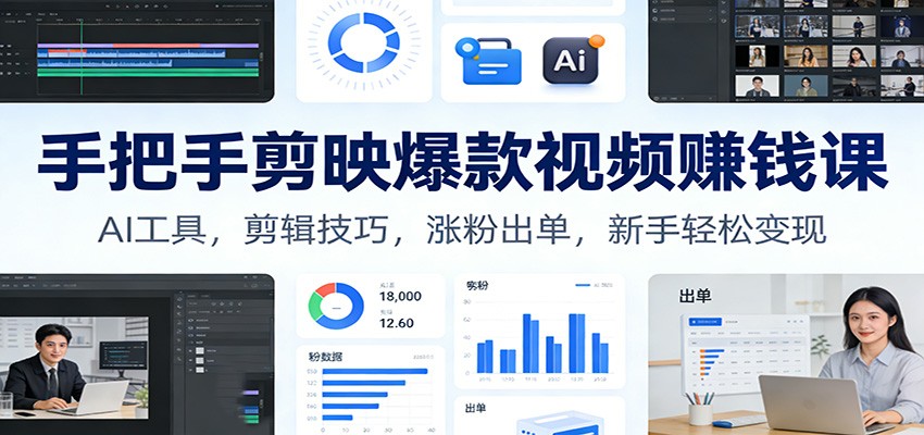 手把手剪映爆款视频赚钱课：AI工具，剪辑技巧，涨粉出单，新手轻松变现-快名资源网