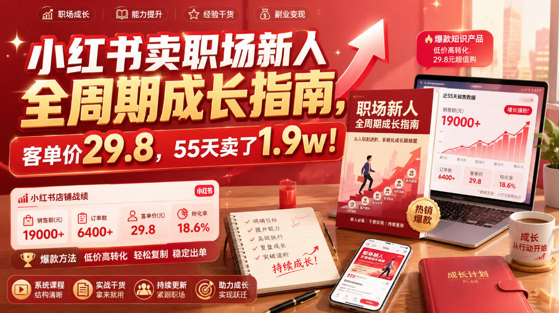 小红书卖职场新人全周期成长指南，客单价29.8，55天卖了1.9w！-青虫资源网