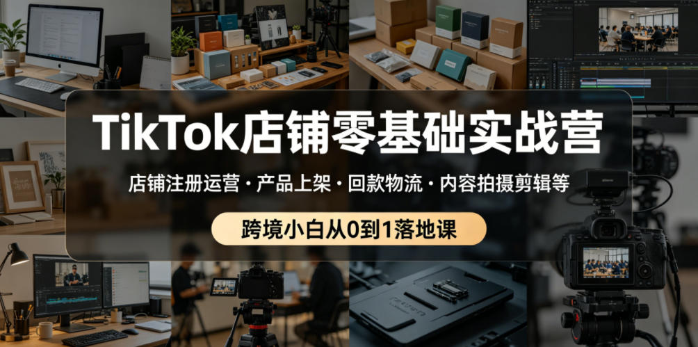TikTok店铺零基础实战营，店铺注册运营・产品上架・回款物流・内容拍摄剪辑等 ，跨境小白从0到1落地课-快名资源网