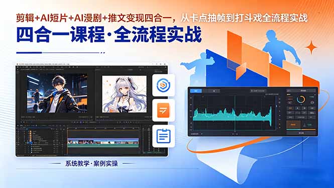 剪辑+AI短片+AI漫剧+推文变现四合一，从卡点抽帧到打斗戏全流程实战-青虫资源网