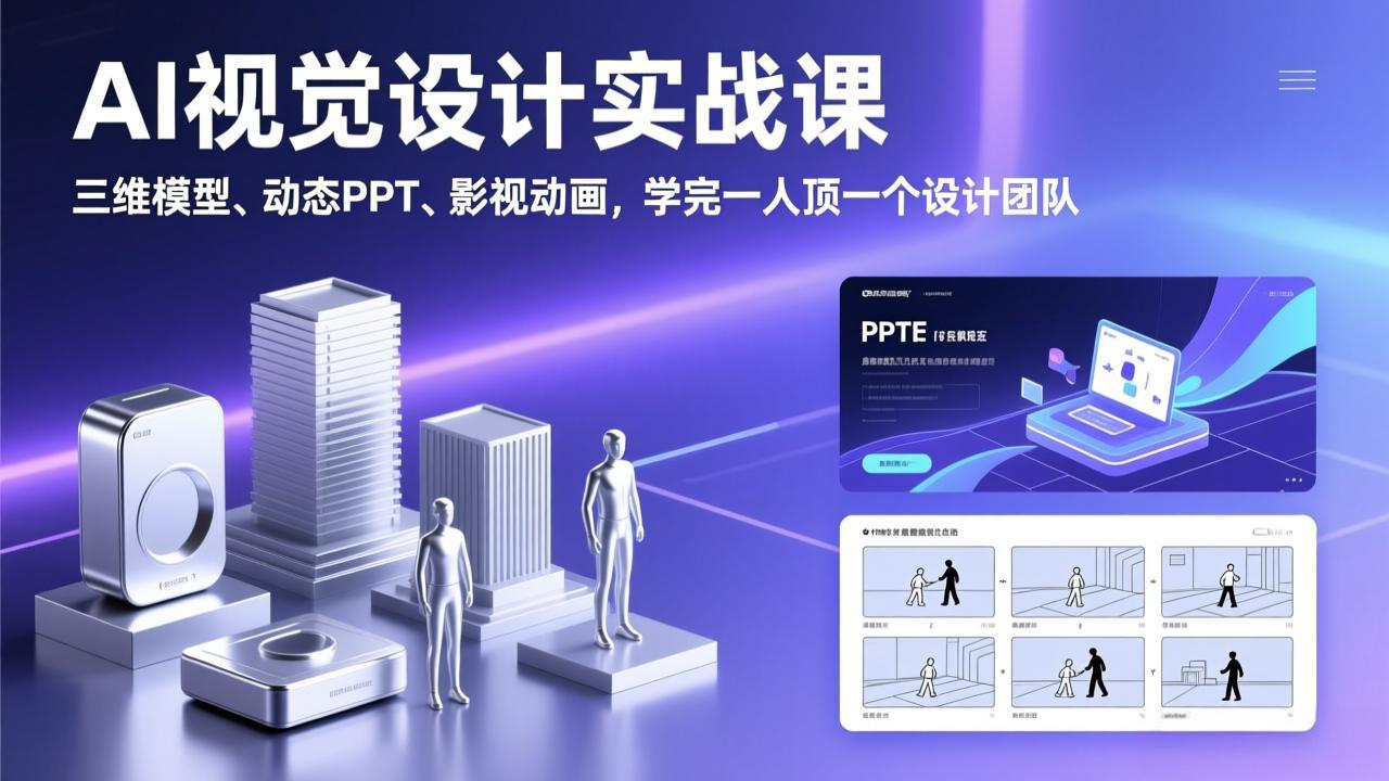 AI视觉设计实战课，三维模型、动态PPT、影视动画，学完一人顶一个设计团队-快名资源网