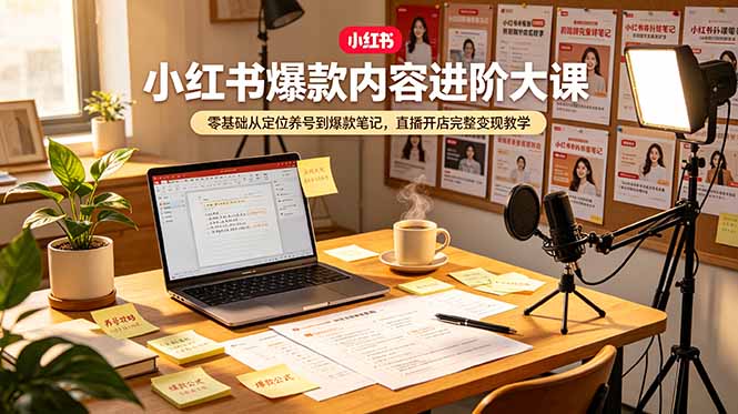 小红书爆款内容进阶大课，零基础从定位养号到爆款笔记，直播开店完整变现教学-青虫资源网