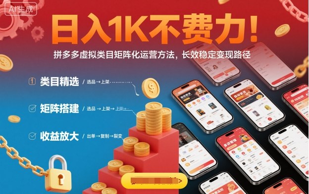 日入1K不费力！拼多多虚拟类目矩阵化运营方法，长效稳定变现路径-快名资源网