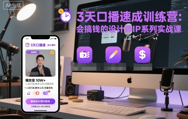 3天口播速成训练营，会搞钱的设计师IP系列实战课-快名资源网