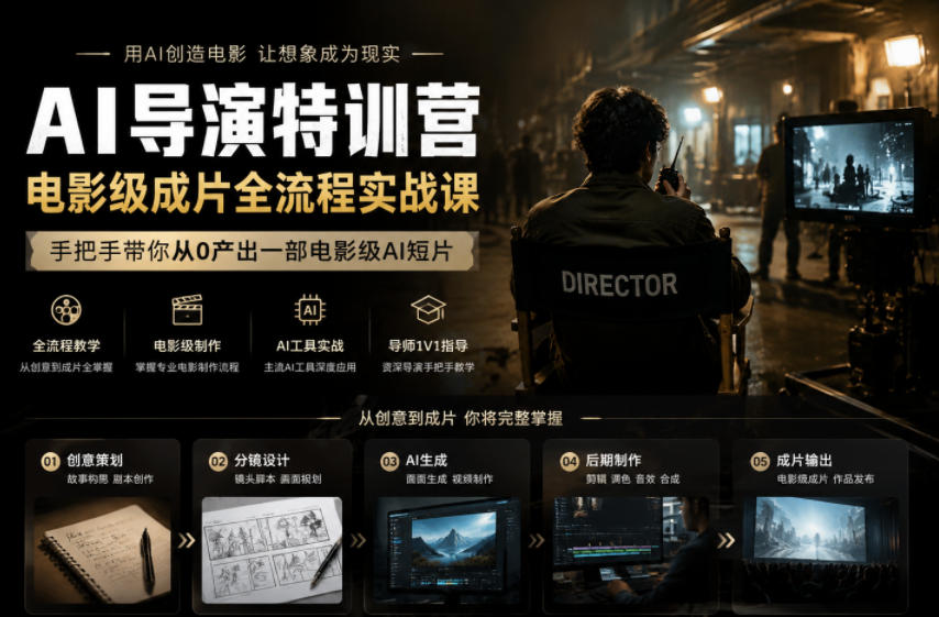 AI导演特训营，电影级成片全流程实战课，手把手带你从0产出一部电影级AI短片-快名资源网