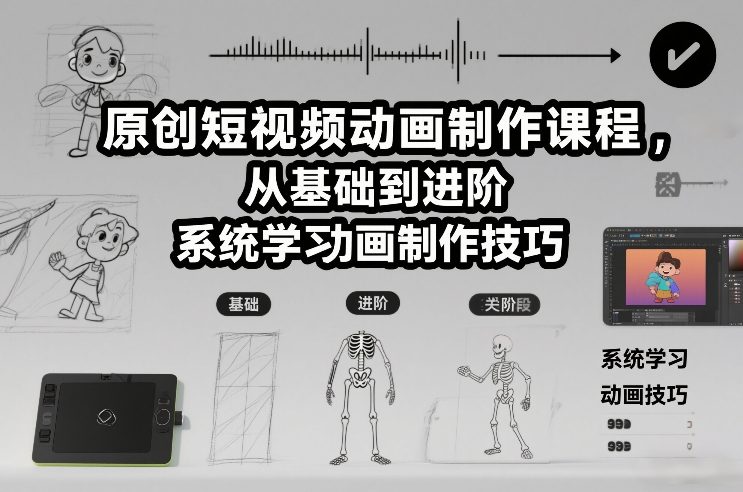 原创短视频动画制作课程，从基础到进阶，系统学习动画制作技巧-快名资源网