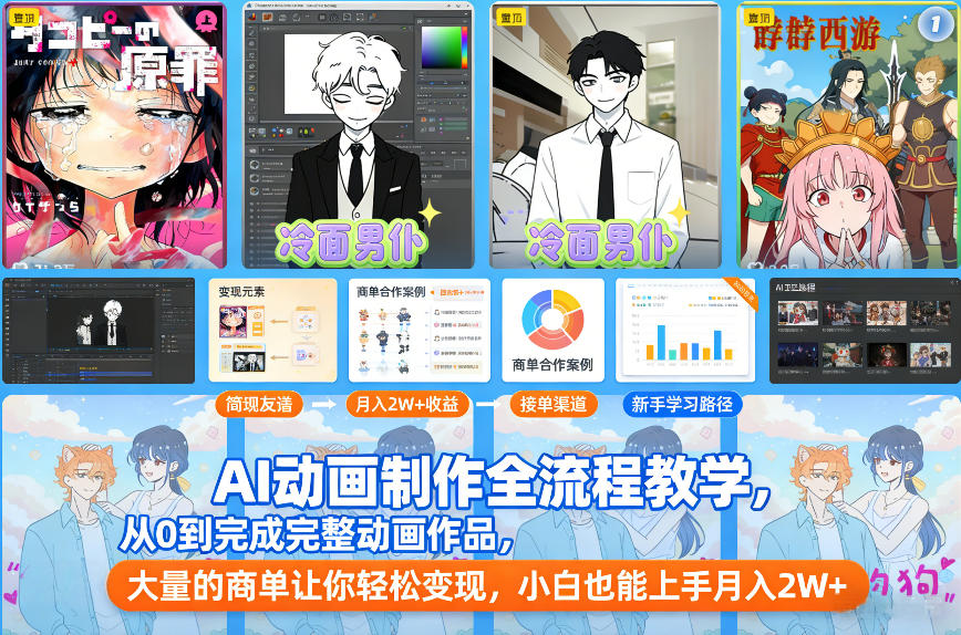AI动画制作全流程教学，从0到完成完整动画作品，大量的商单让你轻松变现，小白也能上手月入2W+-快名资源网