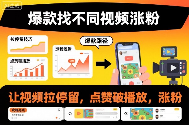 爆款找不同视频涨粉，让视频拉停留，实现点赞，破播放，涨粉-快名资源网
