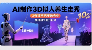 Ai制作3D拟人养生走秀，3分钟手把手教会你，快速起千粉万粉号-快名资源网