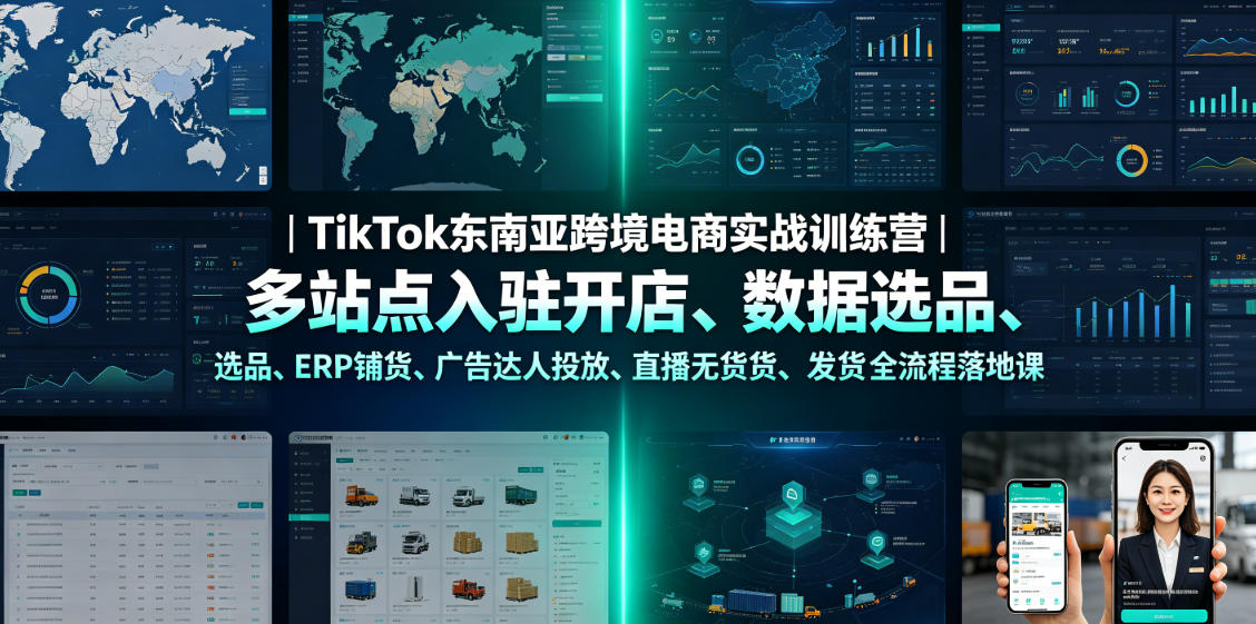 TikTok东南亚跨境电商实战训练营｜多站点入驻开店、数据选品、ERP铺货、广告达人投放、直播无货源发货全流程落地课-青虫资源网