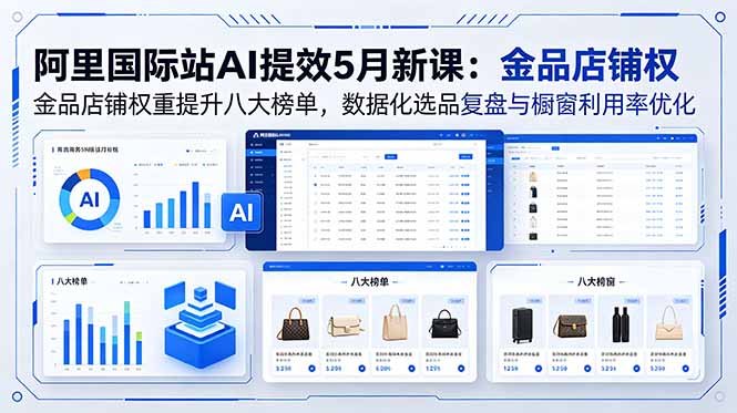 阿里国际站AI提效5月新课：金品店铺权重提升八大榜单，数据化选品复盘与橱窗利用率优化-快名资源网