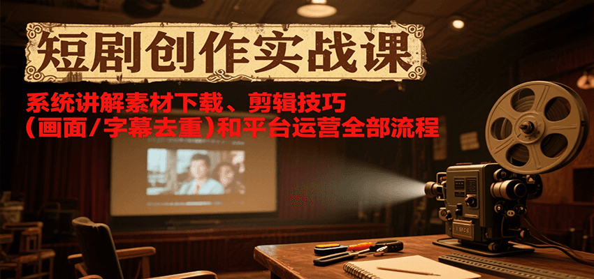 短剧创作实战课，系统讲解素材下载、剪辑技巧(画面/字幕去重)和平台运营全部流程-快名资源网