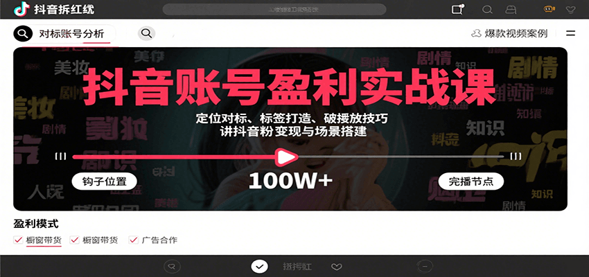 抖音账号盈利实战课，定位对标、标签打造、破播放技巧，讲涨粉变现与场景搭建-快名资源网