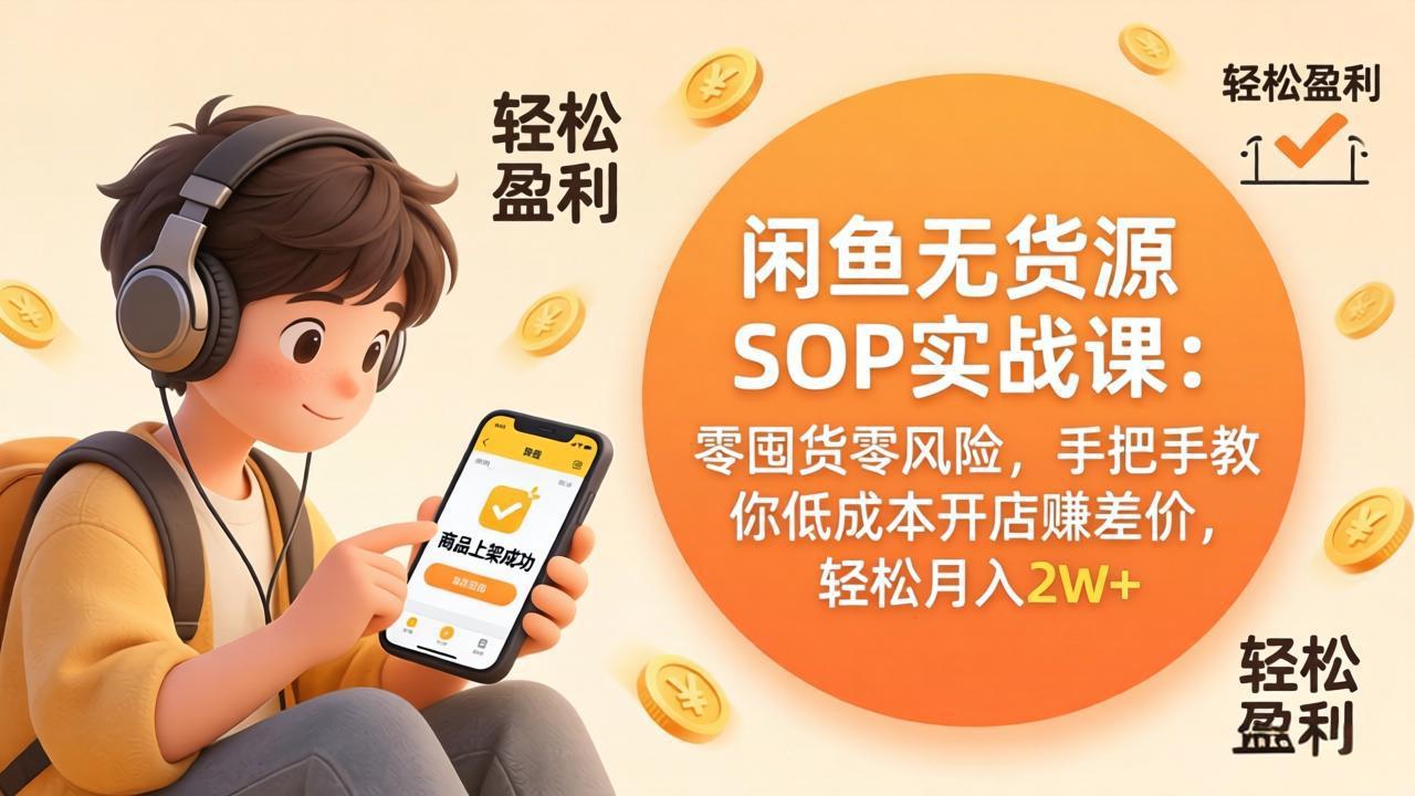 闲鱼无货源SOP实战课：零囤货零风险，手把手教你低成本开店赚差价，轻松月入2w+-快名资源网