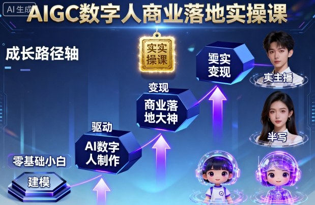 AIGC数字人商业落地实操课，从零基础小白到AI数字人大神-青虫资源网