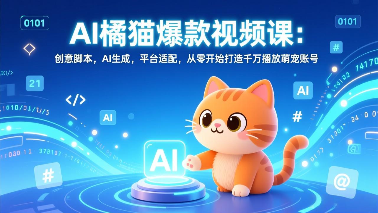 AI橘猫爆款视频课：创意脚本，AI生成，平台适配，从零开始打造千万播放萌宠账号-快名资源网