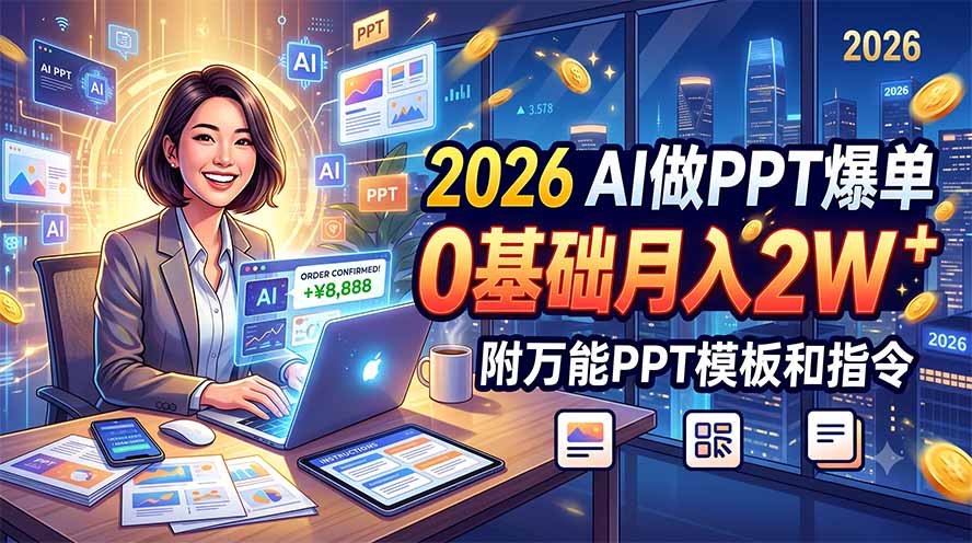 2026 AI做PPT爆单，0基础月入2W，附万能PPT模板和指令-青虫资源网