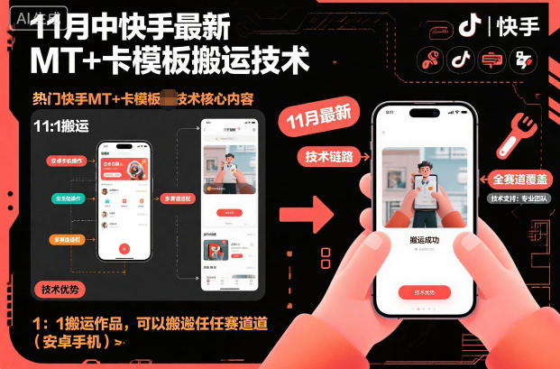 11月中快手最新MT+卡模板搬运技术，1：1搬运作品，可以搬运任何赛道(安卓手机)-快名资源网