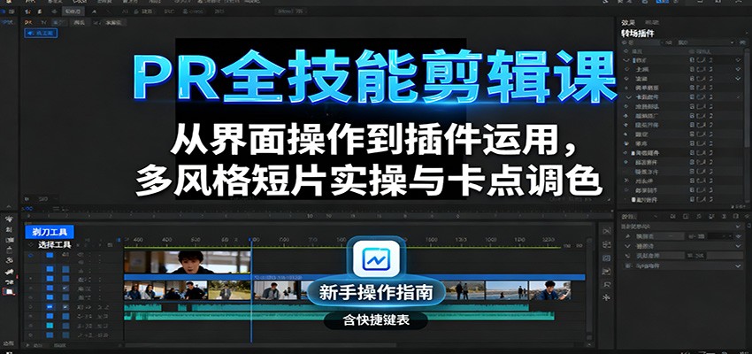 PR全技能剪辑课：从界面操作到插件运用，多风格短片实操与卡点调色-快名资源网