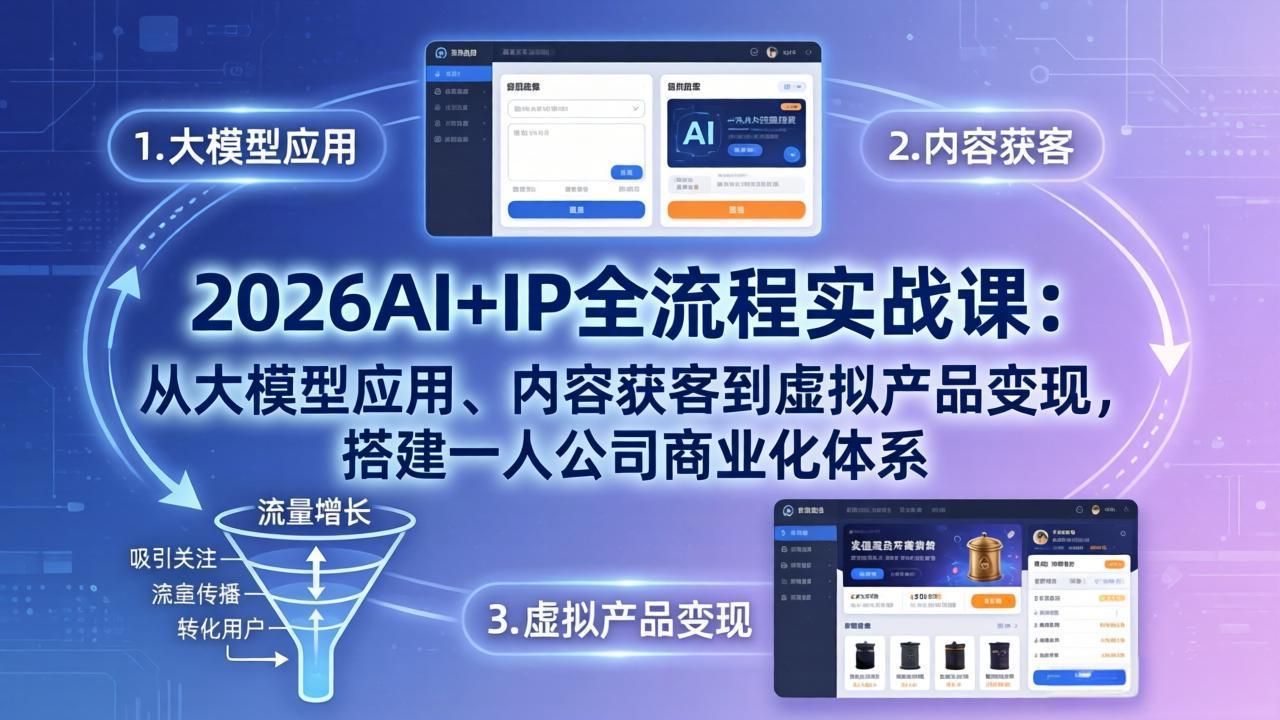 2026AI+IP全流程实战课：从大模型应用、内容获客到虚拟产品变现，搭建一人公司商业化体系-快名资源网