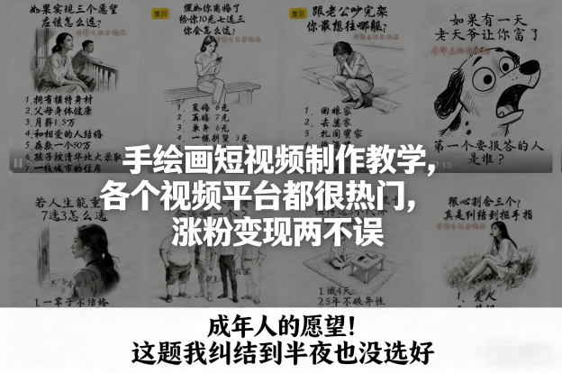 手绘画短视频制作教学，各个视频平台都很热门，涨粉变现两不误-快名资源网