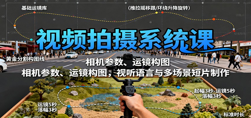 视频拍摄系统课：相机参数、运镜构图，视听语言与多场景短片制作-快名资源网