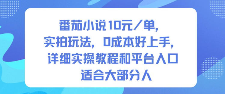 番茄小说10米每单，实拍玩法，0成本好上手，详细实操教程和平台入口适合大部分人-快名资源网