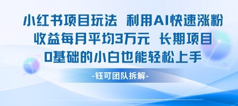 适合小白操作的小红书新项目，利用AI快速涨粉，收益每月平均1W+-快名资源网