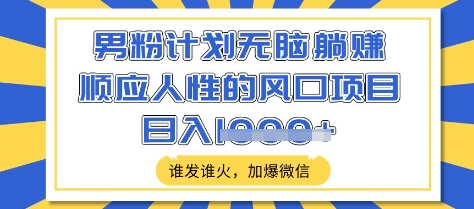 男粉计划无脑躺Z，顺应人性的风口项目，谁发谁火，加爆微信，日入多张【揭秘】-快名资源网