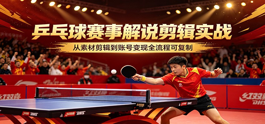 乒乓球赛事解说剪辑实战，从素材剪辑到账号变现全流程可复制-快名资源网
