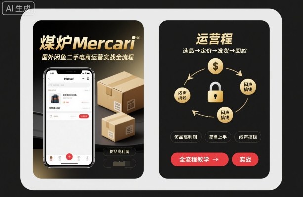 煤炉Mercari国外闲鱼二手电商运营实战全流程，仿品高利润，简单上手，闷声搞钱-快名资源网