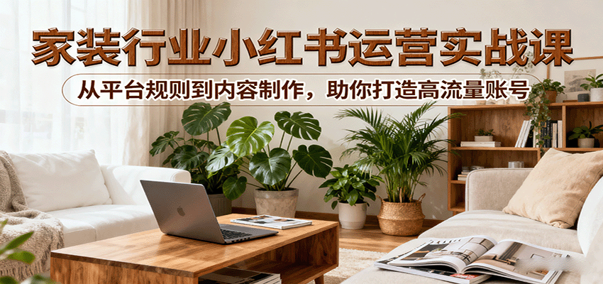 小红书家装行业运营实战课：从平台规则到内容制作，助你打造高流量账号-快名资源网
