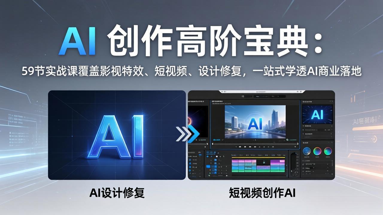 AI 创作高阶宝典：59节实战课覆盖影视特效、短视频、设计修复，一站式学透AI商业落地-快名资源网