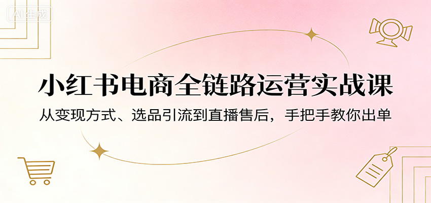 小红书电商全链路运营实战课：从变现方式、选品引流到直播售后，手把手教你出单-快名资源网