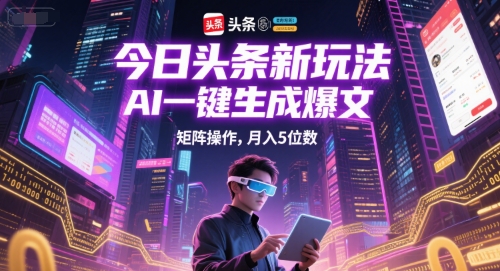 今日头条新玩法，AI一键生成爆文，矩阵操作，月入5位数-快名资源网