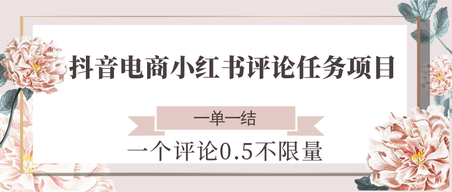 抖音电商小红书评论任务项目，一个评论0.5，一单一结 不限量-快名资源网