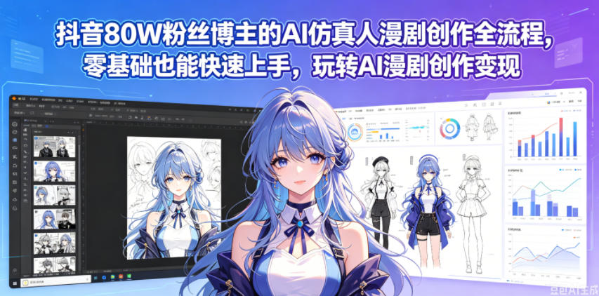 抖音80W粉丝博主的AI仿真人漫剧创作全流程，零基础也能快速上手，玩转AI漫剧创作变现-青虫资源网