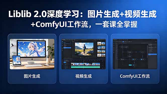 Liblib 2.0深度学习：图片生成+视频生成+ComfyUI工作流，一套课全掌握-青虫资源网
