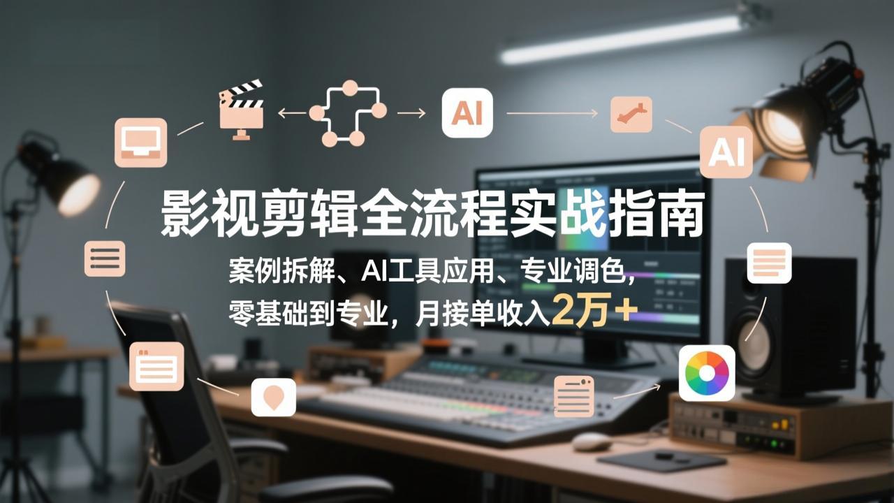 影视剪辑全流程实战指南，案例拆解、AI工具应用、专业调色，零基础到专业，月接单收入2万+-快名资源网