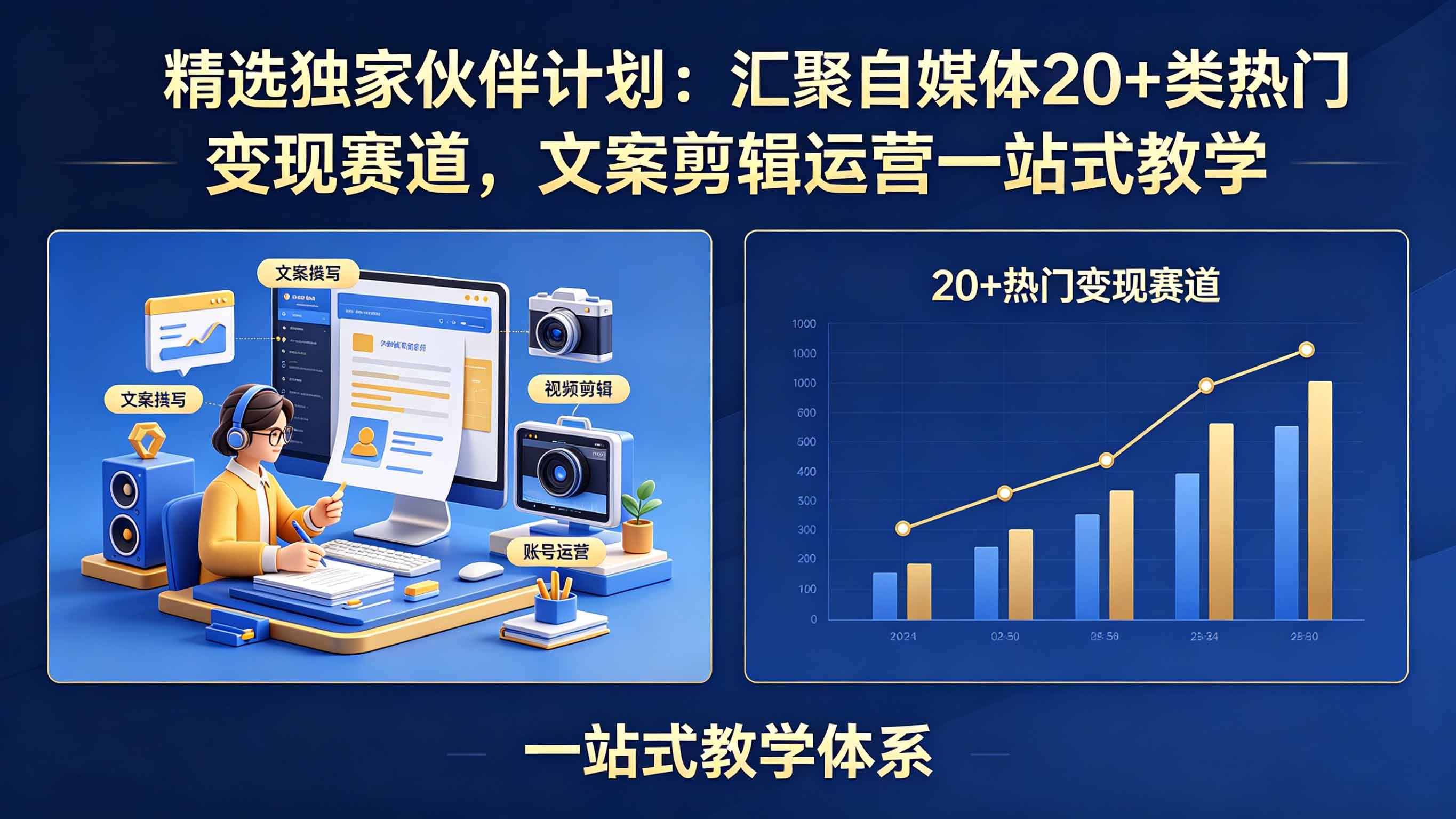 精选独家伙伴计划：汇聚自媒体20+类热门变现赛道，文案剪辑运营一站式教学-快名资源网