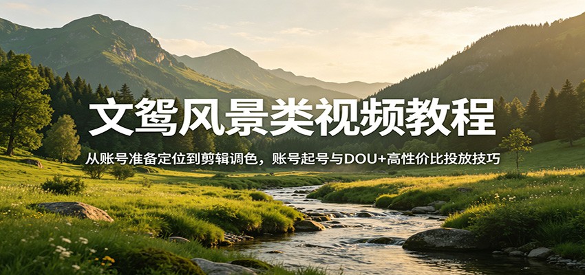 文鸳风景类视频教程：从账号准备定位到剪辑调色，账号起号与DOU+高性价比投放技巧-快名资源网