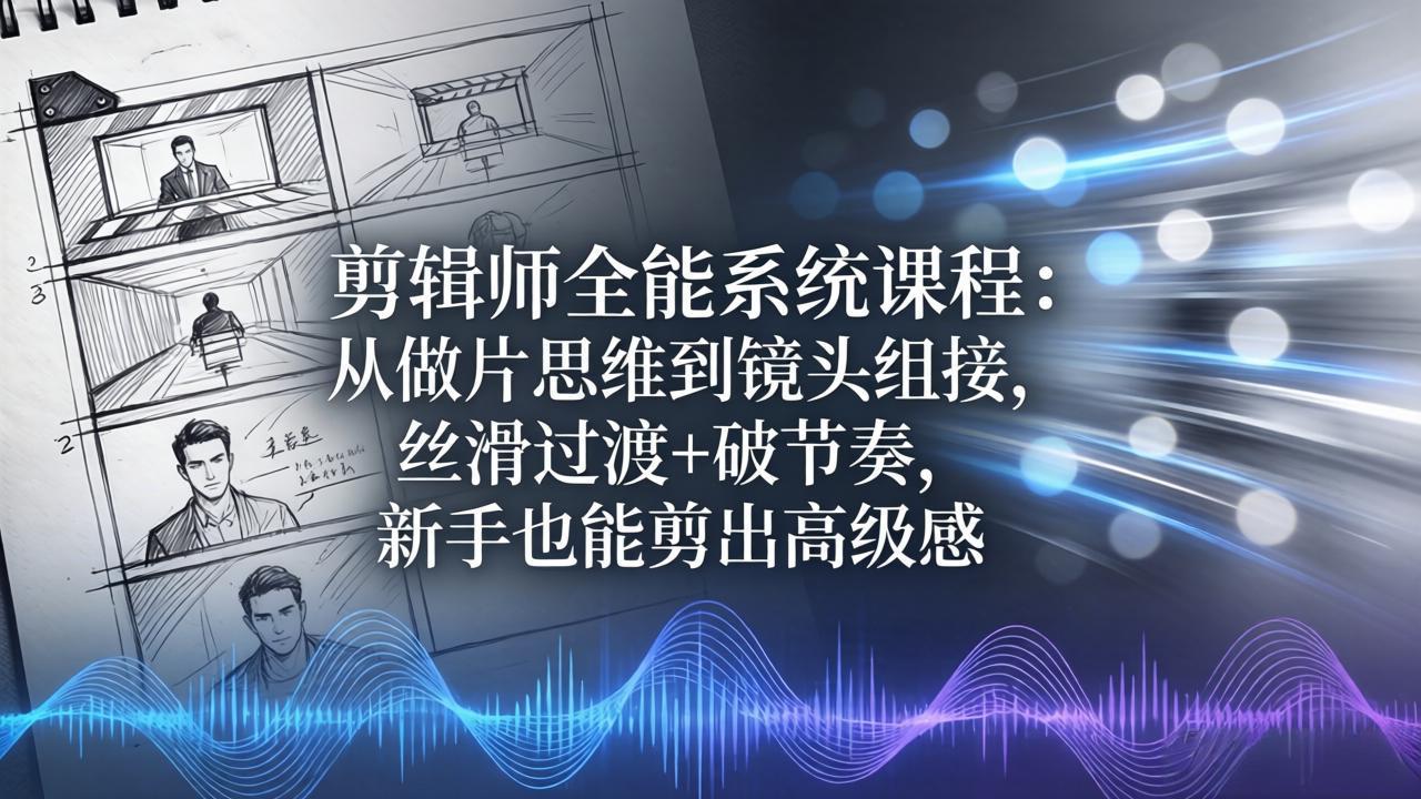 剪辑师全能系统课程：从做片思维到镜头组接，丝滑过渡+破节奏，新手也能剪出高级感-快名资源网