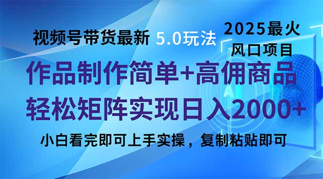 视频号带货最新5.0玩法，作品制作简单，当天起号，复制粘贴，轻松矩阵...-快名资源网