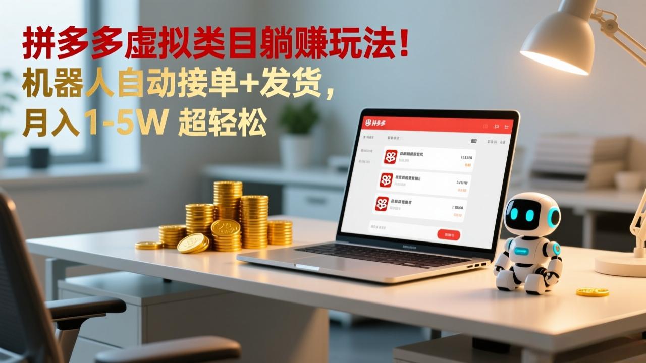 多多虚拟类目躺赚玩法！机器人自动接单+发货，月入 1-5W 超轻松-青虫资源网
