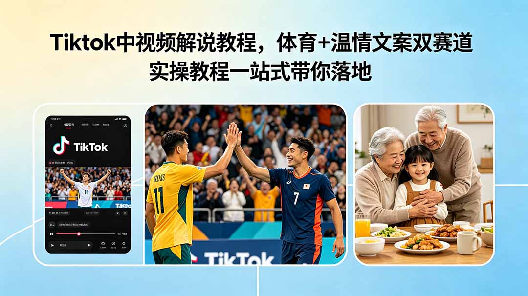 Tiktok中视频解说教程，体育+温情文案双赛道实操教程一站式带你落地-快名资源网