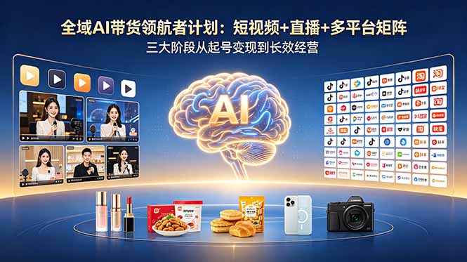 全域AI带货领航者计划：短视频+直播+多平台矩阵，三大阶段从起号变现到长效经营-快名资源网